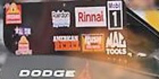 Close crop of the Rairdon decal on Hagan's black Funny Car panel